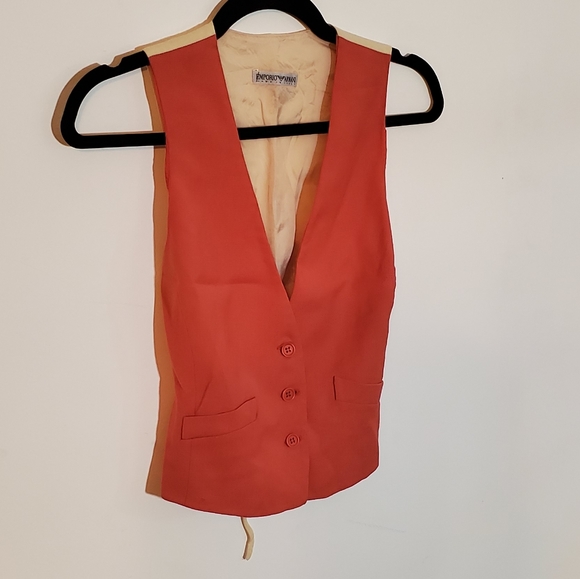 VINTAGE Emporio Armani 80's Coral and Pink Tie-Back Wool Vest Sz 40IT / US 4 - Picture 4 of 11